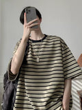 ADVBRIDGE  -  Men Striped Graphic Printing Men'S T Shirt Cartoon Contrast Color Tees Popular Casual Tee Clothing Retro Street Tops Q110