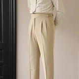 Advbridge Men's Light Luxury Fitting Well Draped Baggy Suit Pants Casual Button-down Solid Color Straight Premium Elegant Dress Pants