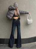Advbridge  Women's American Blue Flare Jeans High Waist Wide Leg Pants Y2K Style Fashion Streetwear Female Straight Bell-bottom Trousers