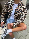 Advbridge Leopard Print Zipper Casual Women's Jacket Fashion Trend Lapel Long Sleeved Pocket Coat Autumn High Street Commute Lady Coats