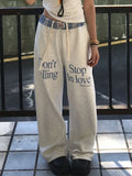 Advbridge Vintage Women Sweatpants Baggy Korean Preppy Style Retro Trousers Streetwear Y2k Letter Printed Wide Leg Patchwork Pants