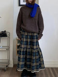 Advbridge Vintage Plaid Skirt Women Y2k Harajuku Japanese Preppy Style Long Checked Streetwear Retro Ruffle Skirts Aesthetics