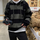 Advbridge Men's Clothing Pullovers Black Long Knit Sweater Male Striped Hoodies Over Fit Loose Thick Winter Spring Autumn Heated Old Order
