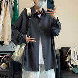 ADVBRIDGE  -  White Long Sleeved Shirt Men Fashion Society Mens Black Dress Shirt Korean Loose Ice Silk Shirt Mens Oversized Casual Shirts