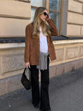 Advbridge Casual Suede Long Sleeve Jackets Women Autumn Loose Brown Lapel Jacket Coat With Pockets Female Elegant Chic Street Outwear