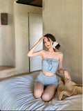 Advbridge Pure Desire Sweet Cool Hot Girl Style Two Piece Set Gray Temperament Tube Top Short Y2k High Waist Casual Versatile Shorts Set