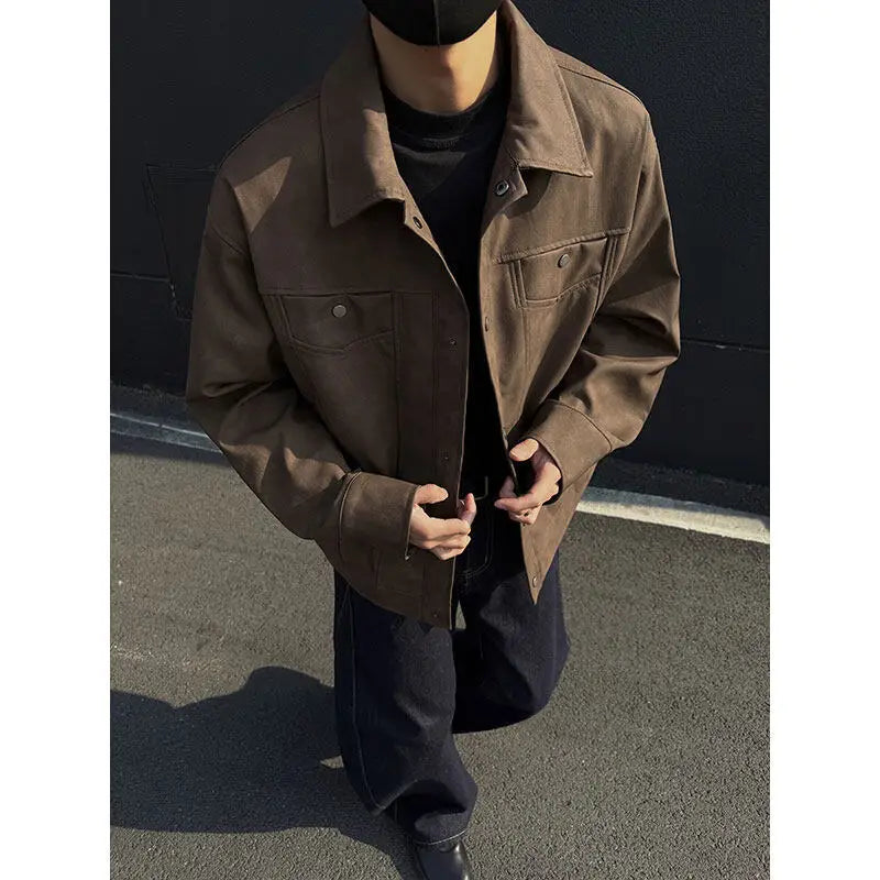 ADVBRIDGE  -  Short Leather Jacket Men Fashion Retro Motorcycle Jacket Men Streetwear Hip-hop Loose Bomber Jacket Mens Retro Tie Dye Jackets