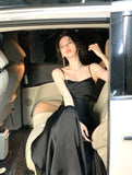 Advbridge French Style Women Midi Dresses Summer Spaghetti Strap Elegant Party Female Clothes Wedding Bridesmaid Black Satin Dress