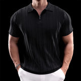 ADVBRIDGE  -  Trendy Striped Textured Men Polo Shirts Short Sleeve Zip-up Lapel Casual Polos Mens Clothes Summer Fashion Slim Knit Polo Shirt