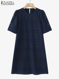 Advbridge Vintage Solid Color Dress 2025 Summer Short Puff Sleeve Mini Robe Korean Cotton Embroidery Vestidos Office Lady Lace Robe