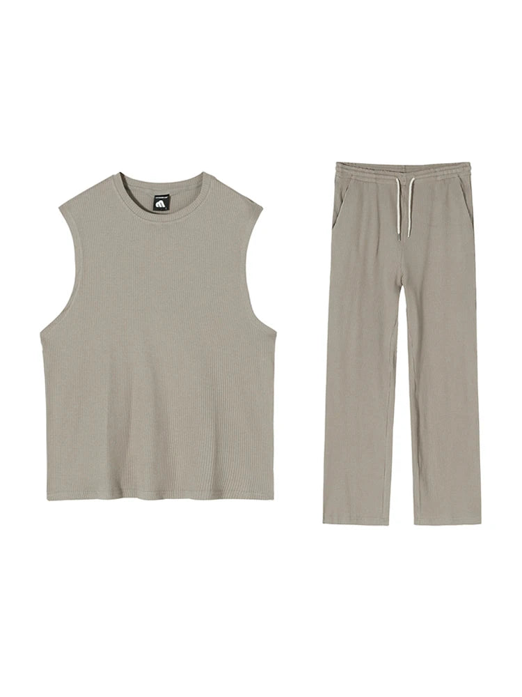 Advbridge Korean High Street Men's Pleated Two Piece Vests Trendy Wide Leg Set Pants Sleeveless Tank Top Casual Shorts 2024 Spring Summer