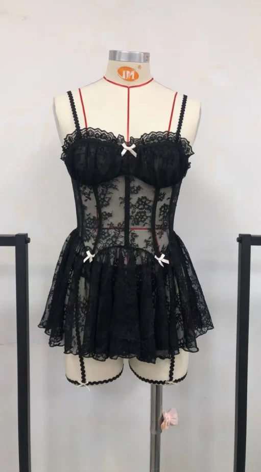 ADVBRIDGE  -  Beauty Back Nightgowns Women Sleepwear Sexy Lingerie V-neck Suspender Nightdress Female Slim Waist Thin with Chest Pad Nighties