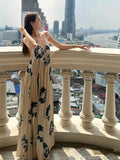 Advbridge French Niche Design Dresses V-neck Print Sexy Backless Holiday Dress Vestidos Loose Slimming Temperament Long Skirt