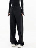 Advbridge Women Wide Suit Pants High Waist Gothic Japanese Style Baggy Black Trousers Irregular Straight Pants Casual Streetwear