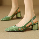 ADVBRIDGE  -  Women's leather slingback 5.5cm round med heel pointed toe sandals elegant ladies slim daily summer dress pumps shoes