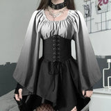 Advbridge Retro 80s Dress Gradient Color Matching Vintage Bat Sleeves Performance Stage Show Dress for Women Halloween Cosplay