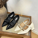 ADVBRIDGE  -  Summer New Pointed Shallow Mouth Coarse Follow Up Shoes for Women with One Word Strap Mary Jane Shoes with Inner High Heels
