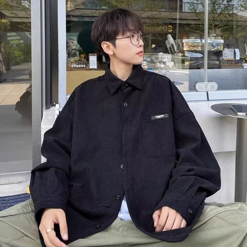 Advbridge Solid Shirts Men Daily Teenagers Cozy All-match Preppy Style Retro Japanese  Lapel Long Sleeve Lace-up Harajuku Handsome
