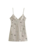Advbridge  Women 2024 Chic Fashion Sleeveless Lnlay Mini Dress Vintage Thin Straps Summer Female Dresses Vestidos Mujer