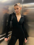 Advbridge Black Slim Romper Women Long Sleeve Hooded Jumpsuits Zipper Sexy One Piece Outfit Fashion Enterizos Para Mujer Largos Elegantes