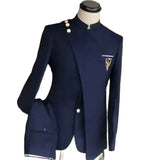 Advbridge Navy Blue Men's Suits Single Breasted Stand Lapel Blazer African Style Formal Occasion Party 2 Piece Jacket Pants Costume Homme