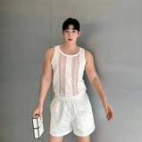 Advbridge Niche Design Men's Tank Tops Round Neck Sleeveless Hollow Out Knitting Vest Casual Male Clothing Summer New 2024