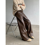 Advbridge PU Leather Pants men Straight 2025new Spring Men's Punk Fashion Hip Hip Men Wide-leg Mopping Trousers Windproof Dark Brown/Black
