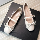 Advbridge  Women Flats with Bowknot Mary Jane Basic Simple Style Square Head Beige White Flat Shoes Women All Match Mocasines Mujer 42 43