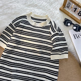 ADVBRIDGE  -  Fashion Men Basic T-shirts Striped Color Summer Short Sleeve Ice Silk Trackless O Neck Slim Fit T Shirt for Men Clothing Tee Q45