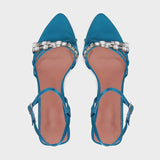 ADVBRIDGE  -  Blue CRYSTAL Rhinestone Ankle Strap Buckle High Heel Sandals Women Sexy Peep Toe Summer High Heels Elegant Banquet Dress Shoes