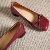 ADVBRIDGE  -  Women's genuine leather round toe sweet bowtie slip-on flats 3cm round low heel elegant ladies slim daily dress shoes for woman