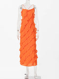 ADVBRIDGE  -  Summer Ruffle Tiered Midi Dresses Women 2025 New Back Lace-up Sleeveless Split Long Dress Lady Simple Fashion Suspender Vestidos