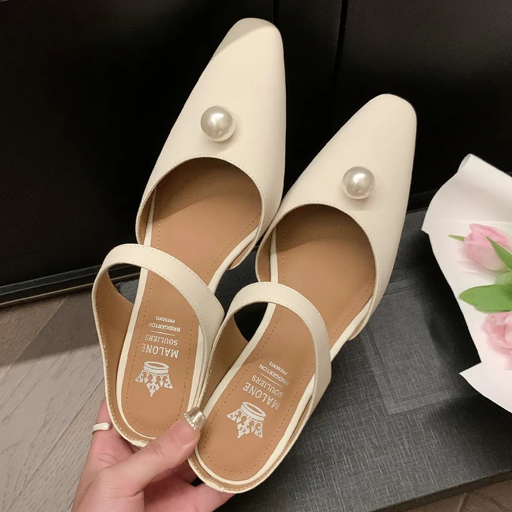 Advbridge Slippers shoes for women korean style genuine leather slip-on summer mules elegant ladies low kitten heel sandals shoes hot