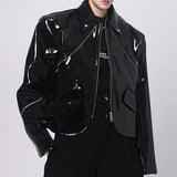 Advbridge Mens Jacket Shiny Leather Jacket Handsome Performance Stage Outfit Autumn Elegant British Excellent Patent Leather Jacket