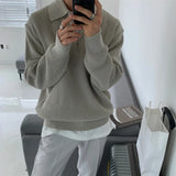 Advbridge Fall Men's Luxury Polo Neck Knit Pullover Sweater Casual Korean Stretch Zipper Solid Color Long Sleeve Loose Popular Knitwear