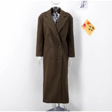 Advbridge Solid Double-Breasted Women Long Coats Loose Turn-down Collar Brown Female Maxi  Autumn Winter Elegant Lady Street Outwear