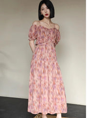 Advbridge  -  Summer New French Elegant Party Print Dress Sweet A Line Midi  Ladies Vintage Robes