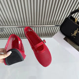 ADVBRIDGE  -  Red Flat Shoes Women Low Heel Pumps Summer Mesh Mary Jane Shoes Comfort Ballet Flats Big Size 42 43 Summer Ladies Buckle Shoes