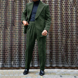 Advbridge Men's Corduroy Suit Double Breasted Gun Lapel 2 Piece Jacket + Pants Best Party Casual Men's Wedding Outfit Full Suit