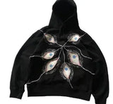 ADVBRIDGE  -  New Y2K Harajuku Retro Hoodie Men and Women Rock Hip Hood Eyes Patchwork Zipper Hood Fashion Street Clothing Casual Jacket Tops