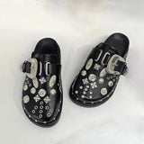 Advbridge Summer Women Slippers Platform Rivets Punk Rock Leather Mules Creative Metal Fittings Casual Party Shoes Female Outdoor Slides