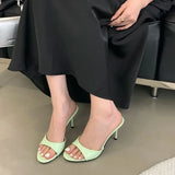 ADVBRIDGE  -  8cm Stiletto Heels Woman Slippers Black Patent Leather High Heels Sandals Leisure Ladies Summer Shoes Burgundy Sandale Femme