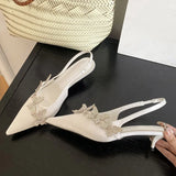 ADVBRIDGE  -  Sexy Crystal Butterfly-knot Women Pumps Elegant Pointed Toe Thin Low Heels Slingbacks Prom Shoes Zapatos De Mujer