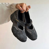 ADVBRIDGE  -  New Grey Women's Flats Casual Velvet Surface Low Top Versatile Casual Shoes French Magic Tape Slip-On Mary Janes Spring Shoes