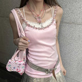 Advbridge Y2k Diamonds Pink Slim Tank Top 2024 New Sexy Sleeveless Solid Camis Shirt Kawaii Lolita Crop Top Casual Sling Shirts For Women