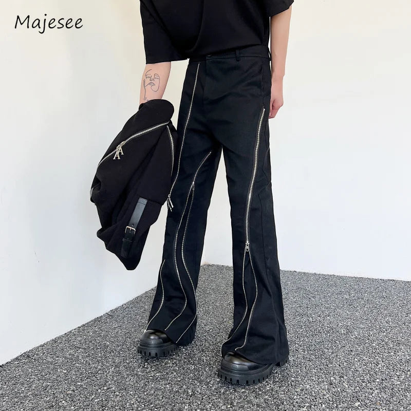 Advbridge Flare Pants Men Casual Daily Streetwear Spring Autumn Zipper Design Teenagers Trousers Fashion American Style Solid Simple Retro