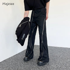 Advbridge Flare Pants Men Casual Daily Streetwear Spring Autumn Zipper Design Teenagers Trousers Fashion American Style Solid Simple Retro