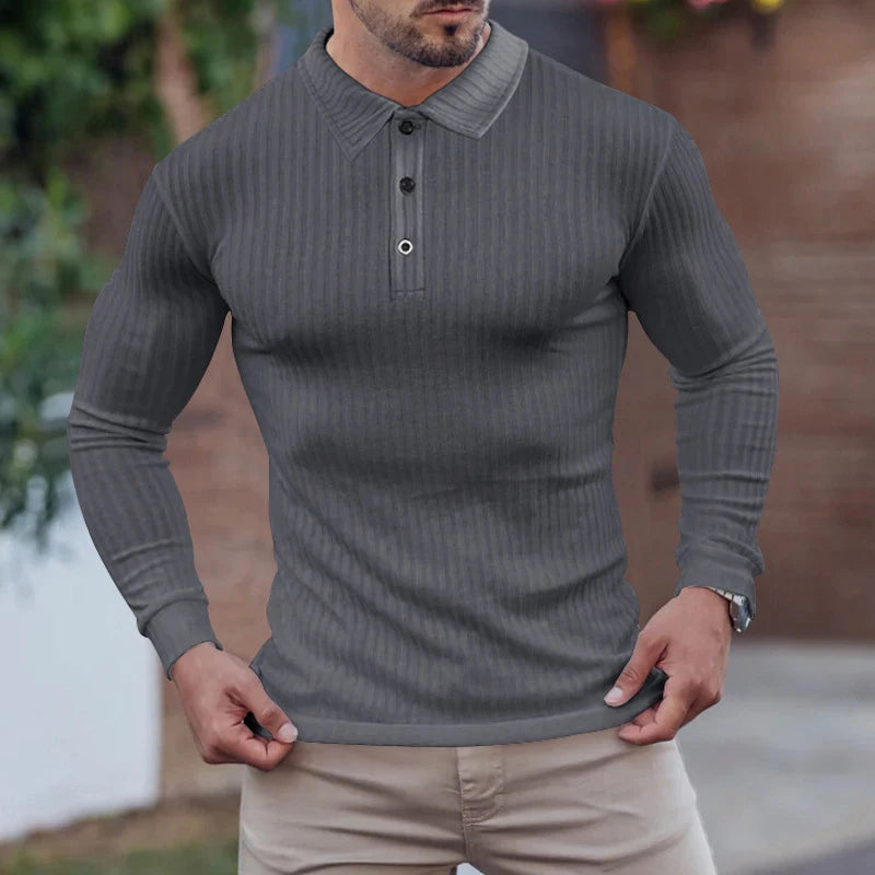 Advbridge New Men Clothing Casual Gym Long Sleeve Button Pullover Top Male Fashion Men Autumn Shirts Solid Texture Slim Polos Shirt