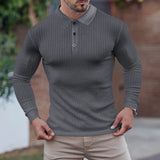 Advbridge New Men Clothing Casual Gym Long Sleeve Button Pullover Top Male Fashion Men Autumn Shirts Solid Texture Slim Polos Shirt