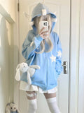 Advbridge Japanese Y2K Zip Up Blue Hoodie Women Harajuku Kawaii Angel Wings Pink Sweatshirts Oversized Subculture Star Black Jacket